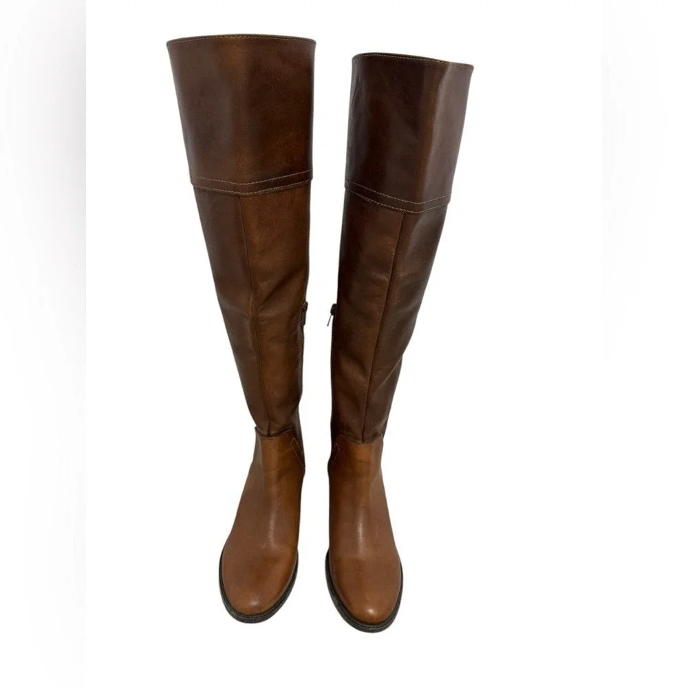 Vince Camuto Bendra‎ Leather Over the Knee Boots Brown Braided Detail Sz 6.5M